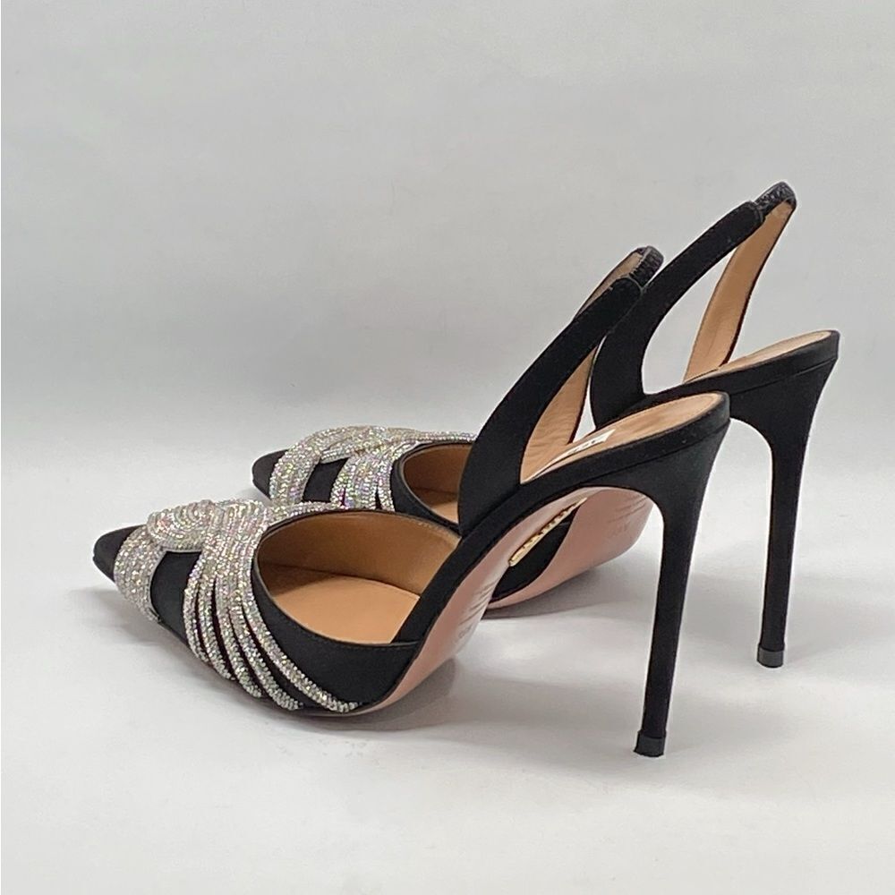 Aquazzura Gatsby Crystal-Embellished Satin Pumps size 38.5 - Picture 10 of 13